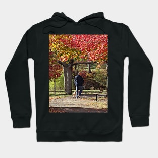 Man Walking Dog in Autumn Park Hoodie